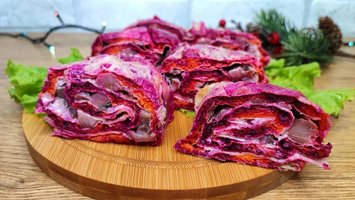 Мраморный рулет из лаваша: эффектная закуска для любого праздника