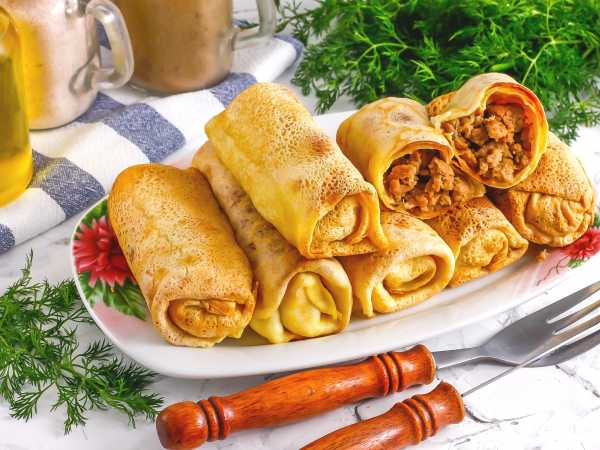 Запечённые блины с мясом